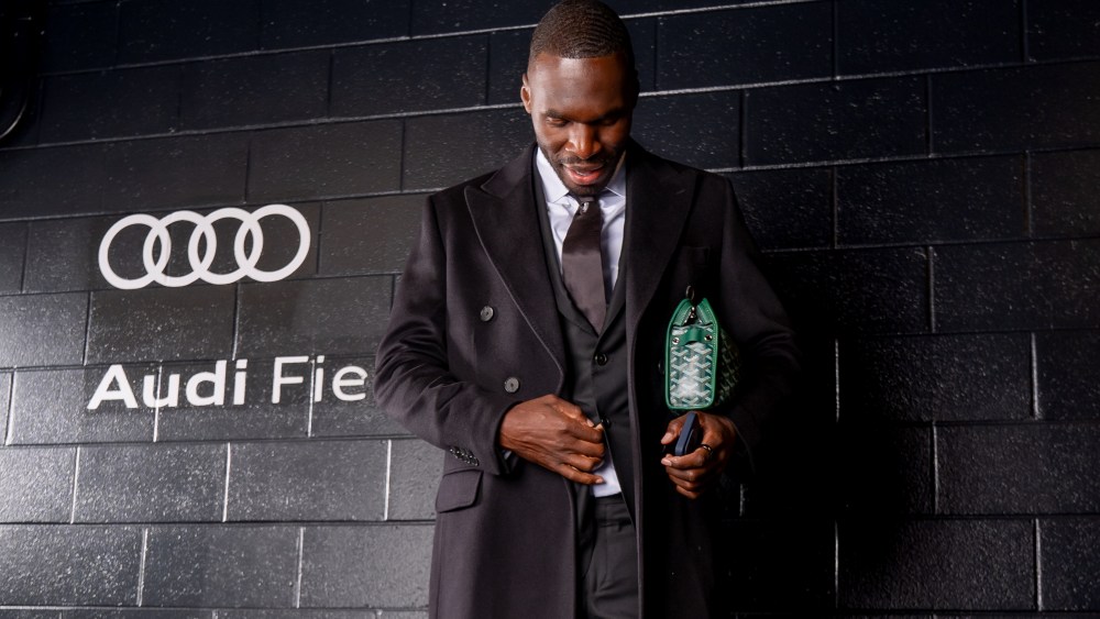 Christian Benteke wearing The Proper Label tailoring at Audi Field.