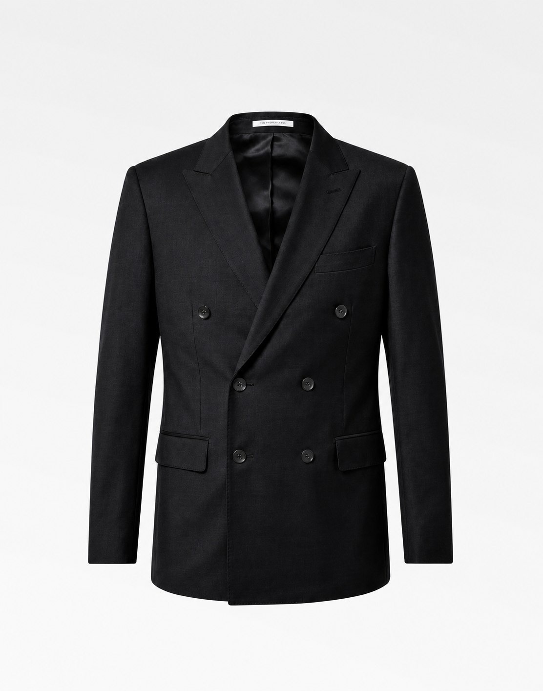 Grand Street Double-Breasted Blazer — Noir — front view of the black jacket