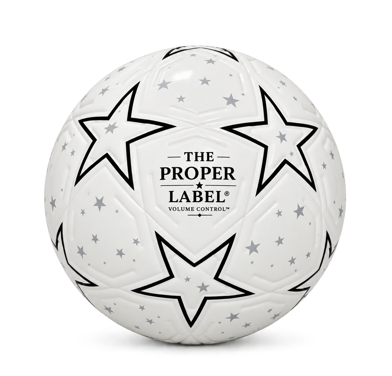 The Proper Starball — a white football with outlined black stars and The Proper Label signature.